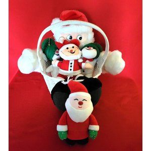 Santa Claus Basket 4 Plush Ornaments Santa Snowman Christmas Decor